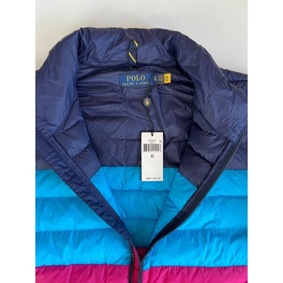 Polo Ralph Lauren Men Navy Multi Colorblock Packable Water Repellent Jacket XL🛒 - Picture 7 of 12